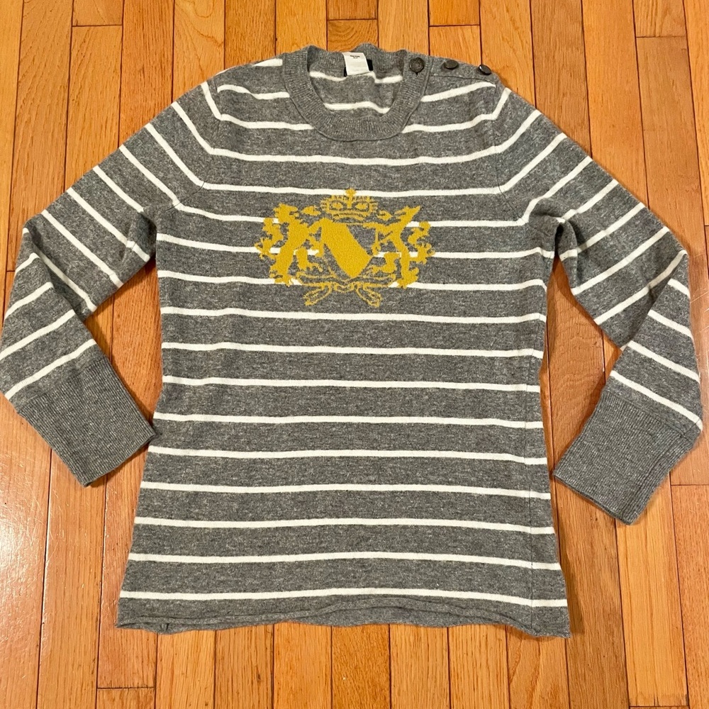 J. Crew Striped Wool/Cashmere Sweater with Crest Size Medium